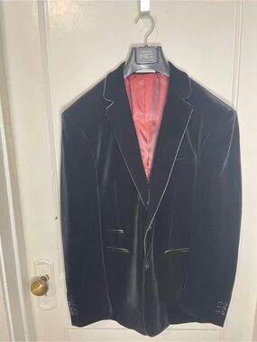 Philosophy Black Velvet Sport Coat with Red Satin Lining